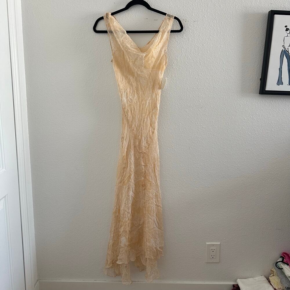 Vintage  Cowl Neck Paisley Beaded Midi Slip Dress Yellow NWT